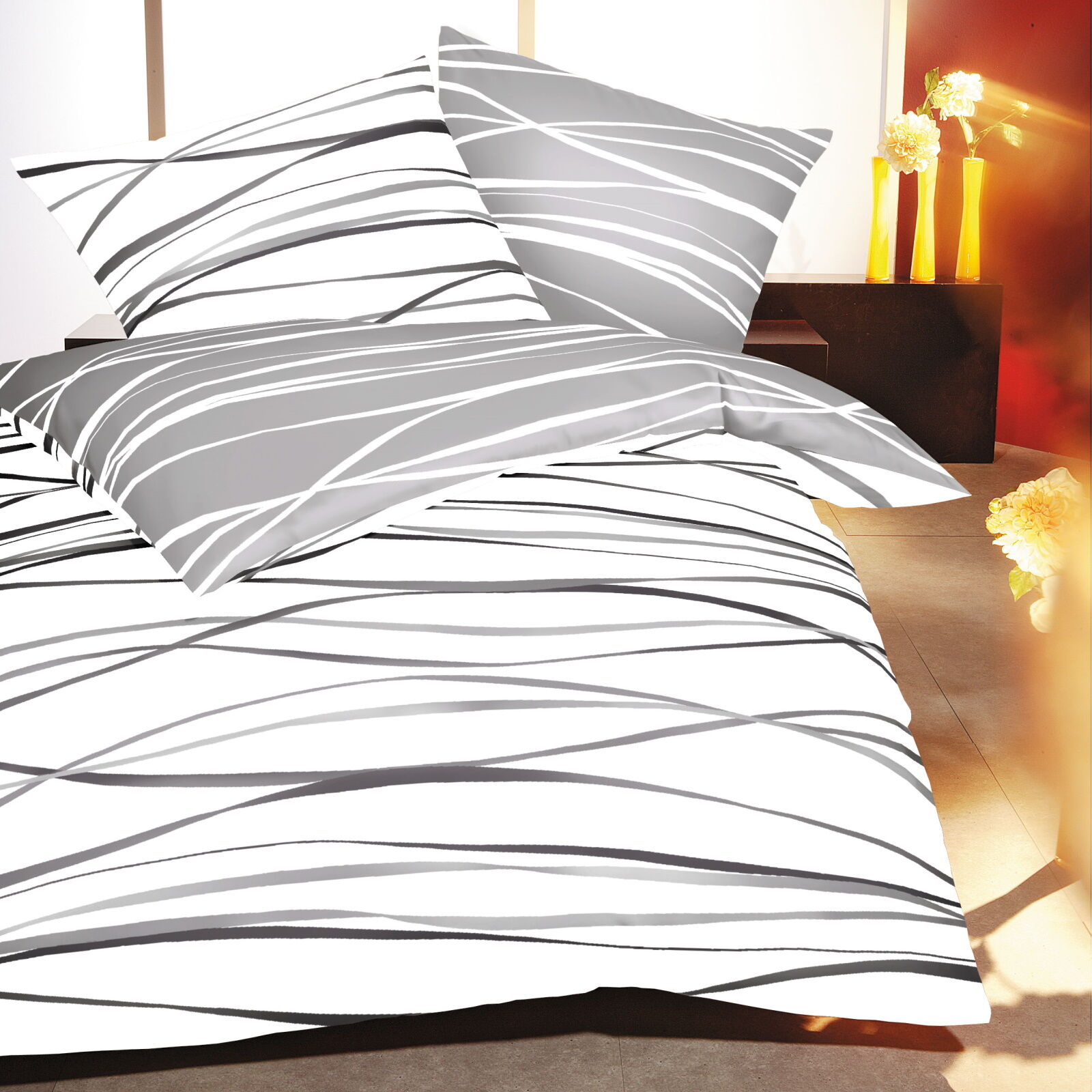 Bettwäsche Motion Mako Satin Schiefer - 135x200 cm